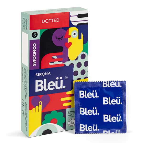 Bleu Dotted Condoms For Men, With Vegan Latex For Extra Sensitive Skin, Masked Latex Smell |8 Count