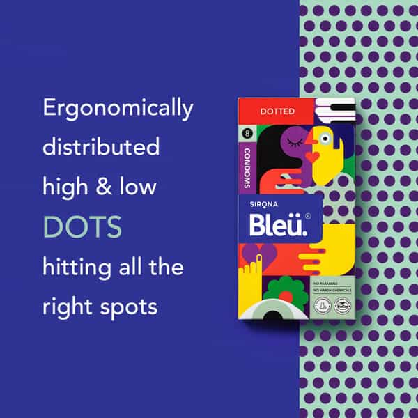 Bleu Dotted Condoms For Men, With Vegan Latex For Extra Sensitive Skin, Masked Latex Smell |8 Count
