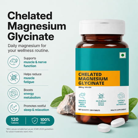 Pharmeasy Chelated Magnesium Glycinate 2000Mg | Muscle | Nerve & Energy Support | 120 Tablets