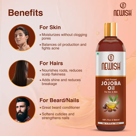 Newish Cold Pressed Jojoba Oil For Skin & Hair Growth - Virgin & Unrefined 200Ml (Pack Of 2)