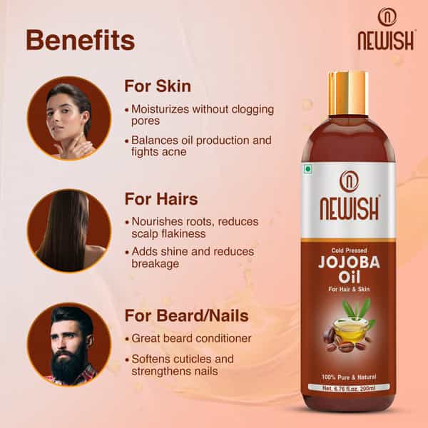 Newish Cold Pressed Jojoba Oil For Skin & Hair Growth - Virgin & Unrefined 200Ml (Pack Of 2)