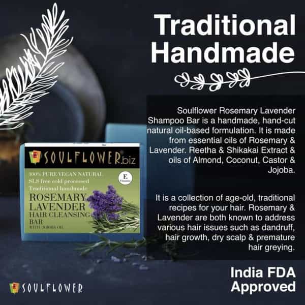 Soulflower Rosemary Lavender Hair Cleansing Bar Soap With Jojoba Oil 150Gm