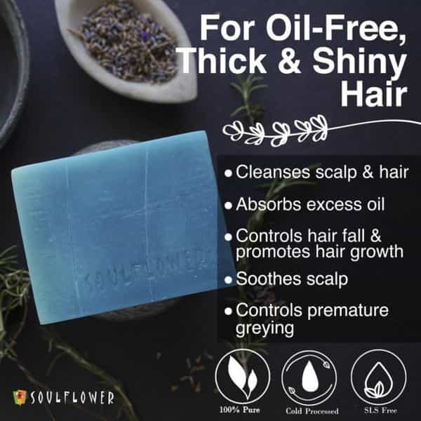 Soulflower Rosemary Lavender Hair Cleansing Bar Soap With Jojoba Oil 150Gm