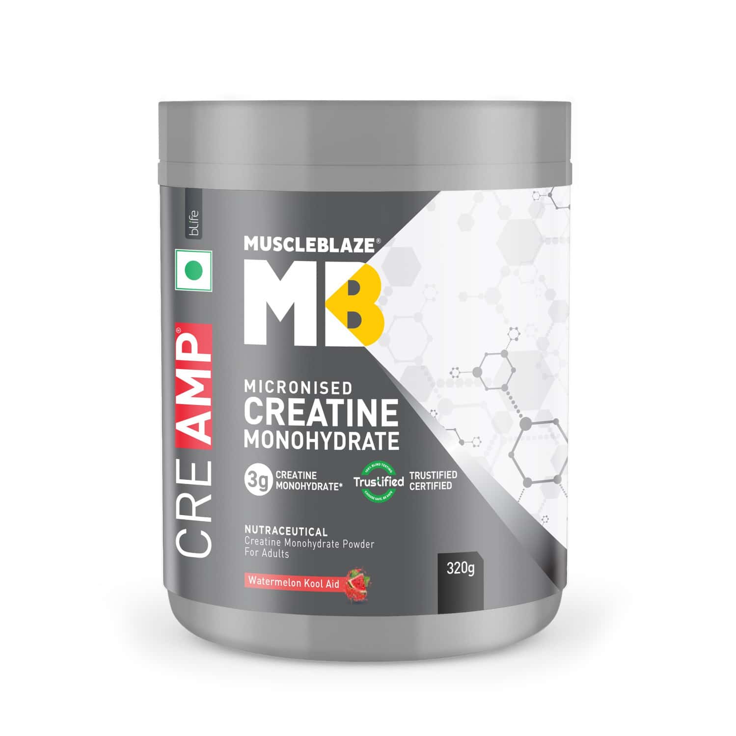 Muscleblaze Micronised Creatine Monohydrate Creamp Powder | Watermelon Kool Aid (80 Servings | 320g)