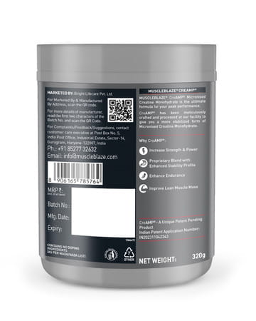 Muscleblaze Micronised Creatine Monohydrate Creamp Powder | Watermelon Kool Aid (80 Servings | 320G)