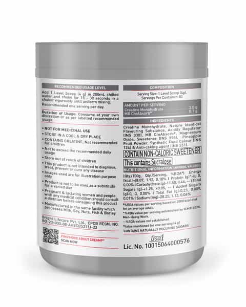 Muscleblaze Micronised Creatine Monohydrate Creamp Powder | Watermelon Kool Aid (80 Servings | 320G)