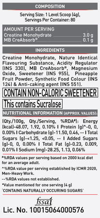 Muscleblaze Micronised Creatine Monohydrate Creamp Powder | Watermelon Kool Aid (80 Servings | 320G)