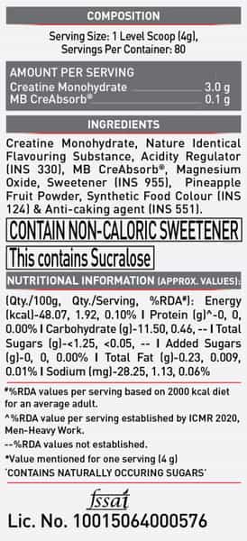 Muscleblaze Micronised Creatine Monohydrate Creamp Powder | Watermelon Kool Aid (80 Servings | 320G)
