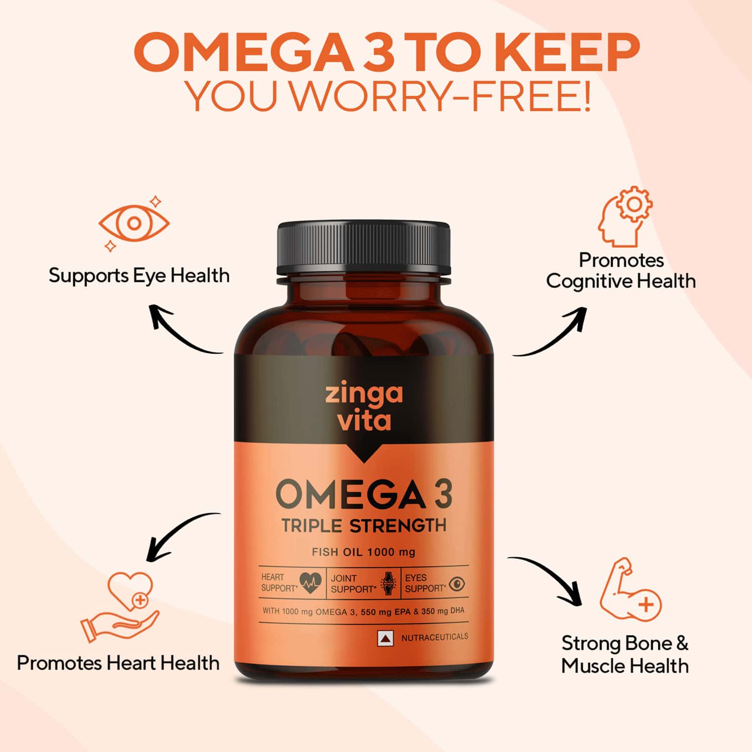 Buy ZINGAVITA TRIPLE STRENGTH OMEGA 3 FISH OIL FOR HEART JOINTS & EYE