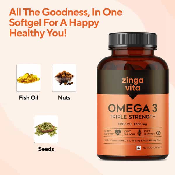 Zingavita Triple Strength Omega 3 Fish Oil For Heart Joints & Eye 60 Capsules