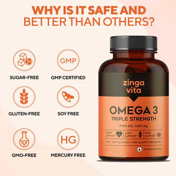 Zingavita Triple Strength Omega 3 Fish Oil For Heart Joints & Eye 60 Capsules