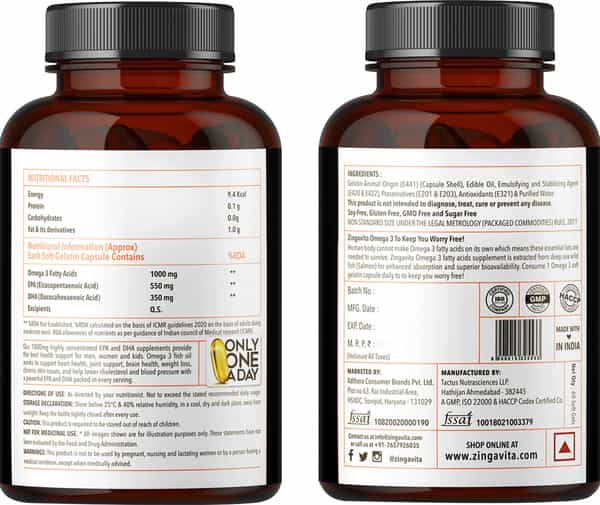 Zingavita Triple Strength Omega 3 Fish Oil For Heart Joints & Eye 60 Capsules