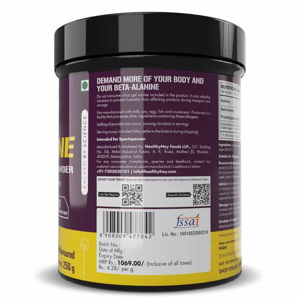 Healthyhey Sports - Beta-Alanine Powder For Endurance - 250 Gram