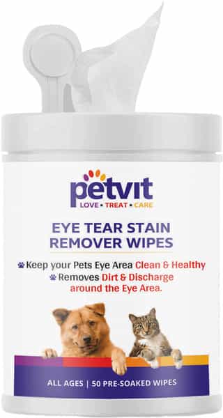 Petvit Eye Tear Stain Remover Wipes For Dogs And Cats | Fragrance Less 50 Wipes | For All Age Group