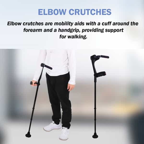 Stergic Next Adjustable Walking Crutches | Elbow Support & Moveable Arm Cuff | Strap Lock (Black)