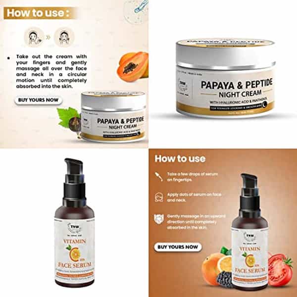 Tnw The Natural Wash Combo With Papaya & Peptide Night Cream & Vitamin C Face Serum