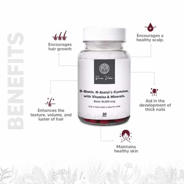 Pura Vida Biotin 10000 Mcg Tablets For Men And Women For Hair Growth | Skin & Nails (30 Tablets)