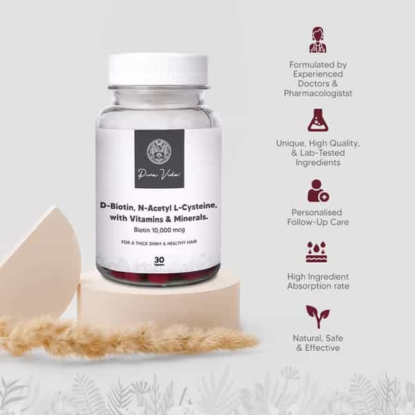Pura Vida Biotin 10000 Mcg Tablets For Men And Women For Hair Growth | Skin & Nails (30 Tablets)