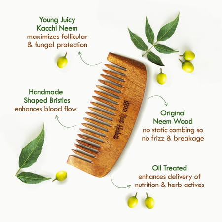 Nat Habit Kacchi Neem Wooden Bounce Comb For Voluminous Hair - Soaked In 17 Herbs & Oils
