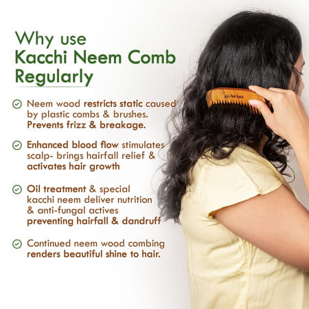 Nat Habit Kacchi Neem Wooden Bounce Comb For Voluminous Hair - Soaked In 17 Herbs & Oils