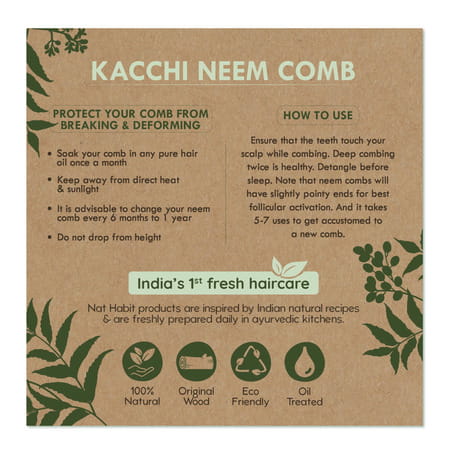 Nat Habit Kacchi Neem Wooden Bounce Comb For Voluminous Hair - Soaked In 17 Herbs & Oils