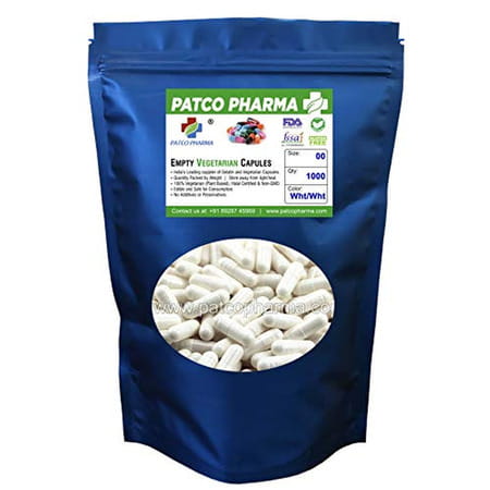 Patco Pharma - Size 00 White Empty Vegetarian Pill Capsule | Diy Powder Filling (Pack Of 1000)