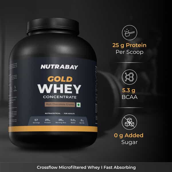 Nutrabay Gold 100% Whey Protein Concentrate Rich Chocolate Creme - 2Kg