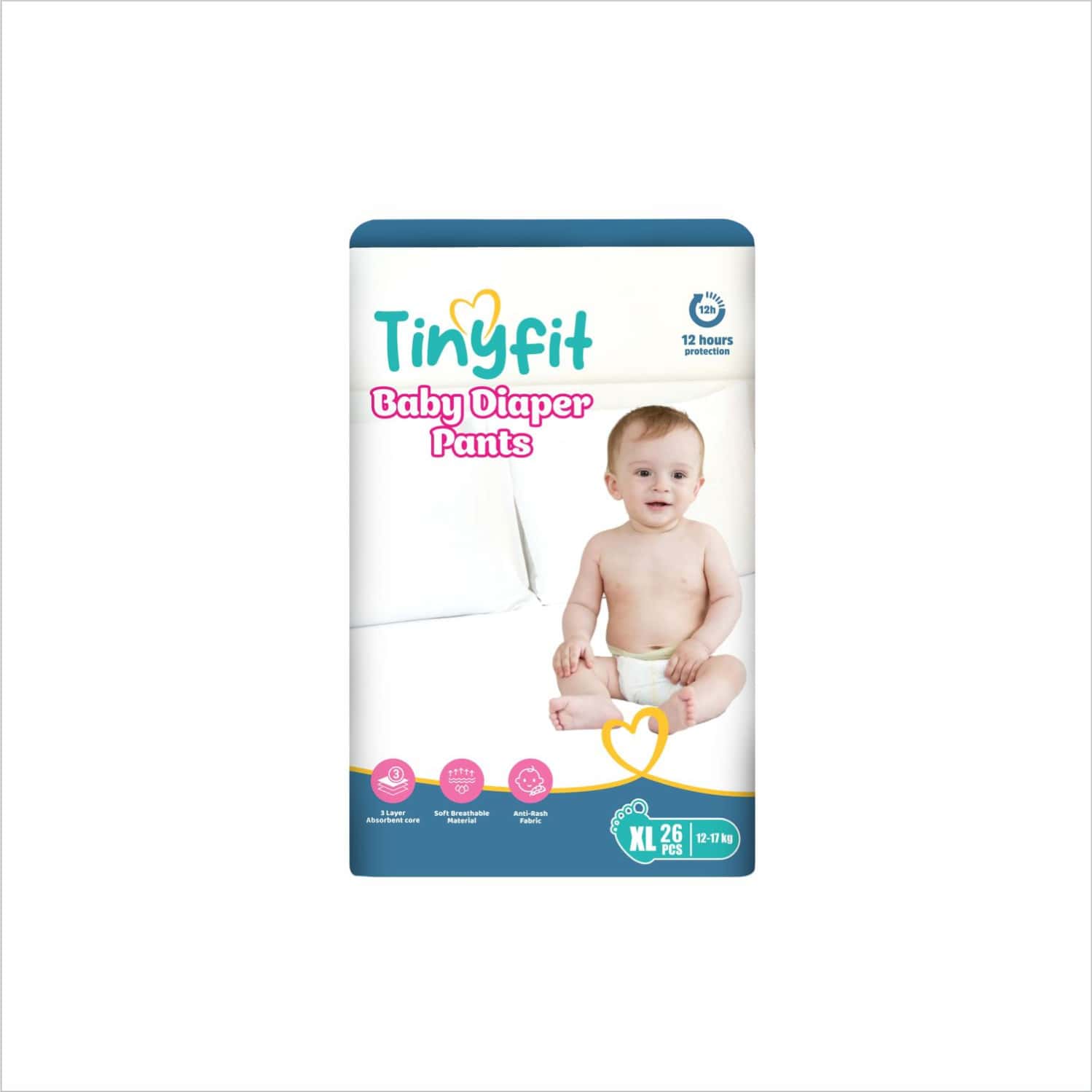 Tinyfit Baby Diaper Pants Xl | Bubble Soft Bed | Multi-Layer Absorption Upto 12 Hrs - Xl (26 Pieces)