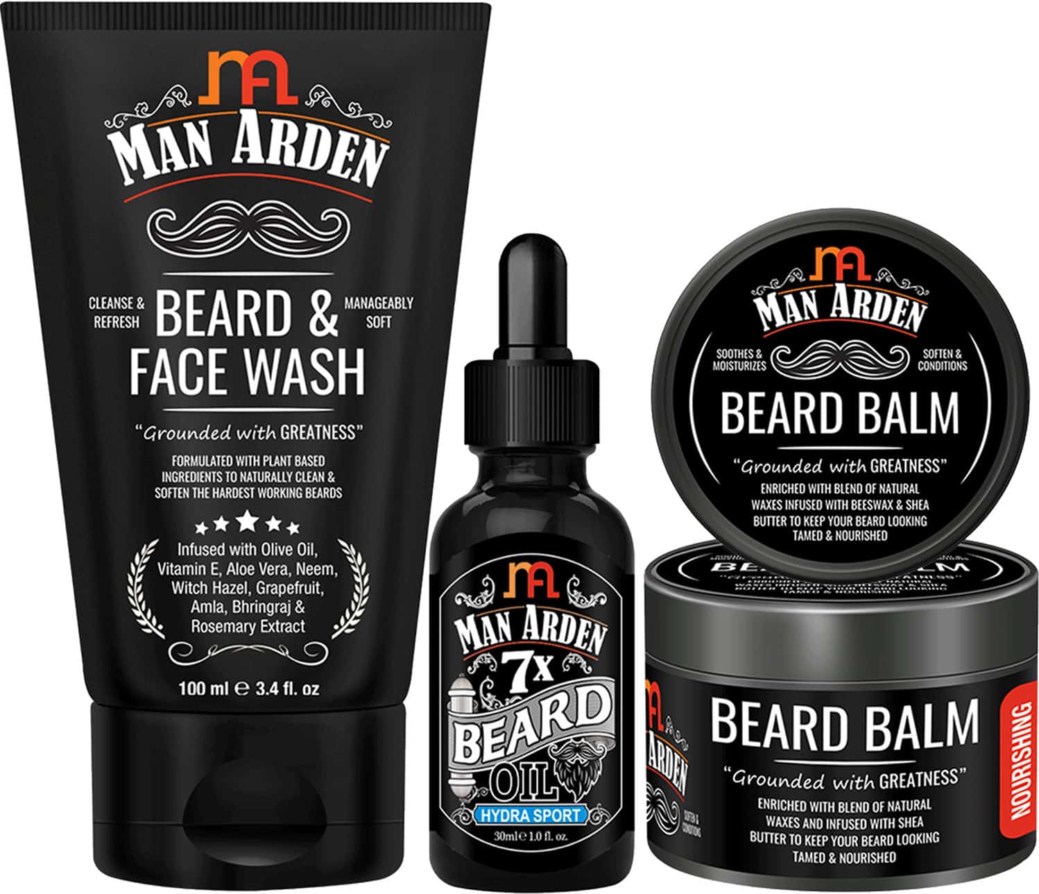 Man Arden Beard And Face Grooming Combo -Beard And Face Wash + Beard Oil + Beard Balm