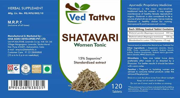 Ved Tattva Shatavari Tablets 500 Mg 120 Tablets - Natural & Pure Women Tonic (Pack Of 2)