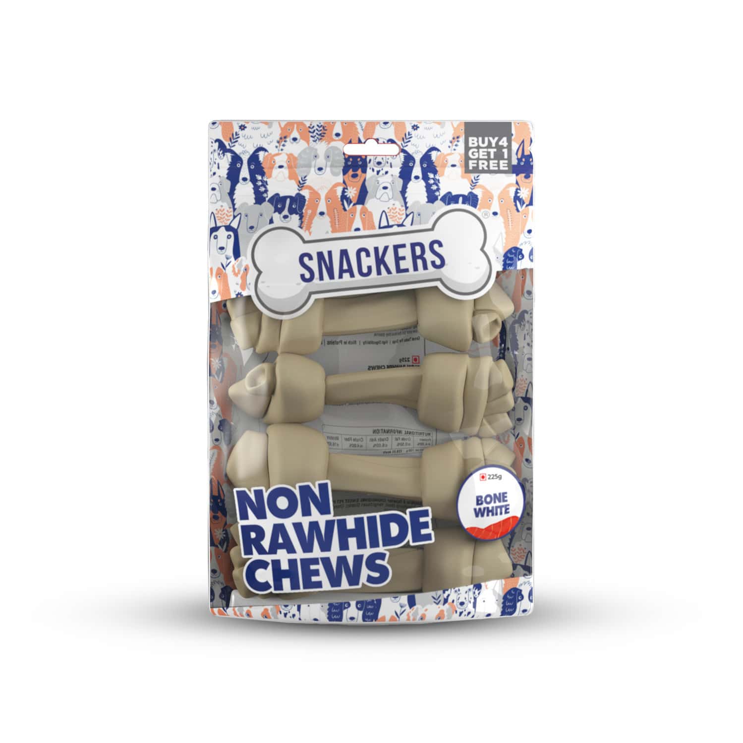 Snackers Non Rawhide Chews Bone White Dog Treats | 225 G