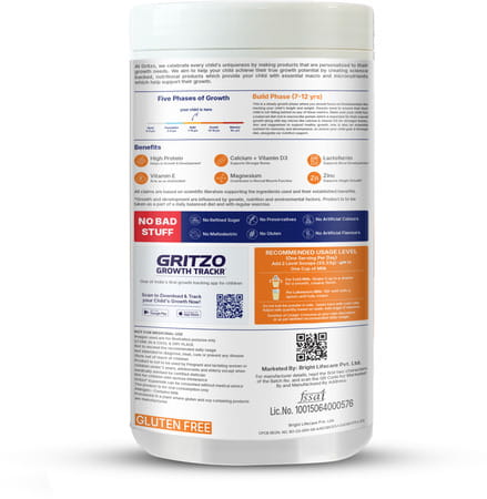 Gritzo Supermilk Growth+ (Formerly Height+) (7-12y Boys) | 10g Protein (Creamy Vanilla | 400g)