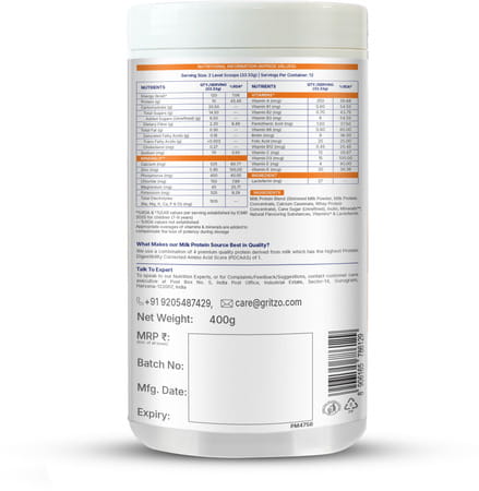 Gritzo Supermilk Growth+ (Formerly Height+) (7-12y Boys) | 10g Protein (Creamy Vanilla | 400g)