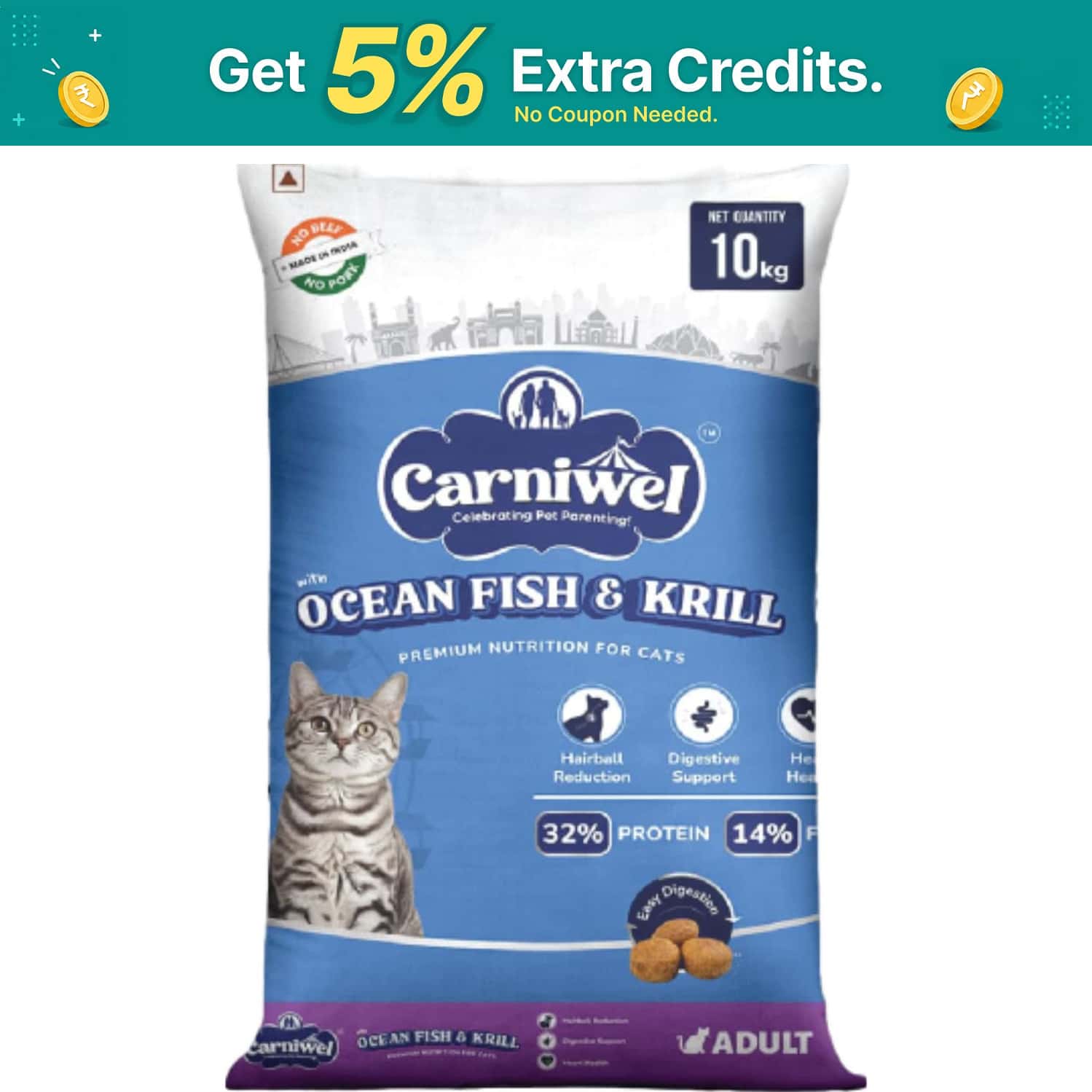 Carniwel Ocean Fish & Antarctic Krill Adult Dry Cat Food 10kg | Fresh & Natural Ingredients For Cats