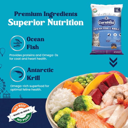 Carniwel Ocean Fish & Antarctic Krill Adult Dry Cat Food 10Kg | Fresh & Natural Ingredients For Cats
