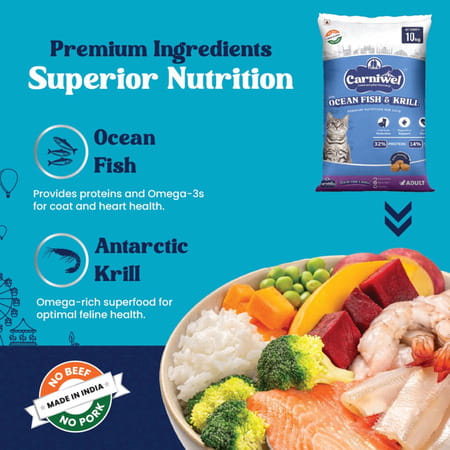 Carniwel Ocean Fish & Antarctic Krill Adult Dry Cat Food 10Kg | Fresh & Natural Ingredients For Cats