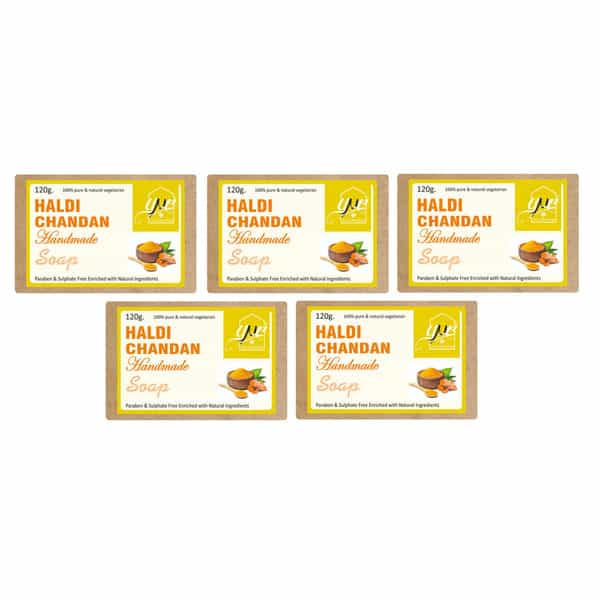 Ynb Yours Natural Buddy Organic Haldi Chandan Handmade Sls & Paraben Free Soap 120G (Pack Of 5)