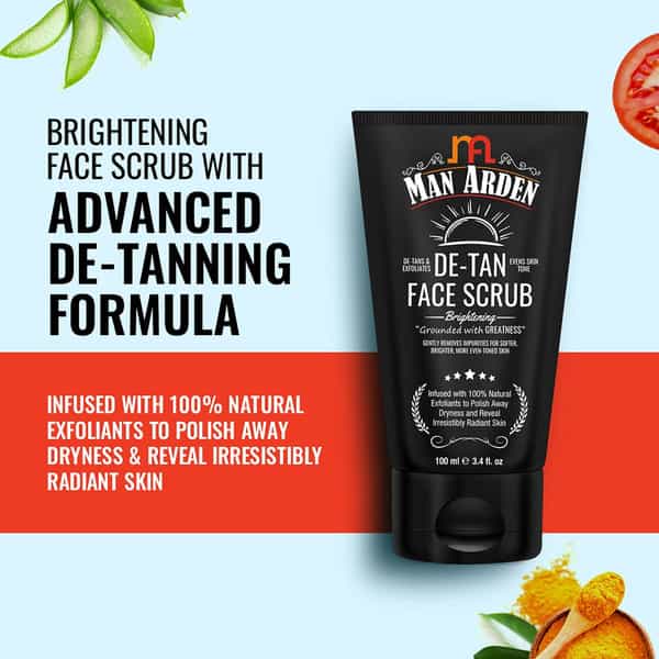 Man Arden De Tan Brightening Face Scrub - De-Tans & Exfoliates Skin - With Vitamin C 100 Ml