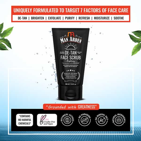 Man Arden De Tan Brightening Face Scrub - De-Tans & Exfoliates Skin - With Vitamin C 100 Ml