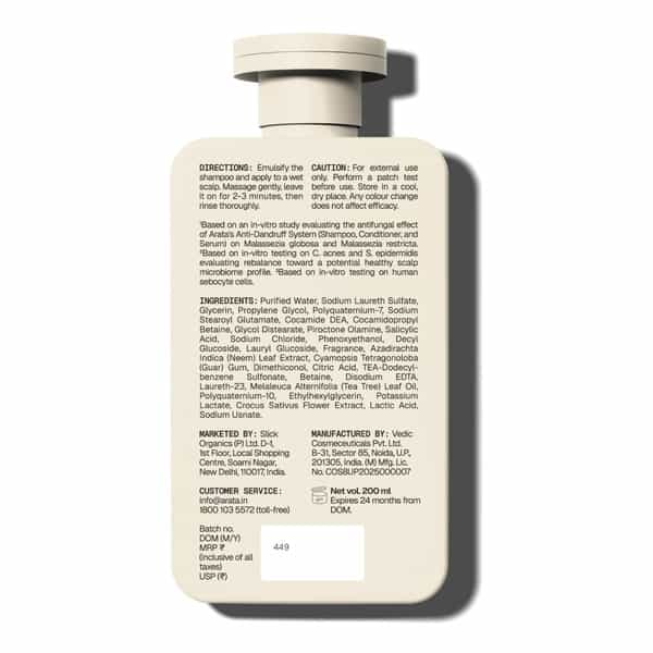 Arata Anti - Dandruff Shampoo | Controls Dandruff & Itch | Piroctone Olamine | 200 Ml