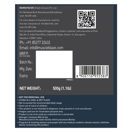 Muscleblaze Beginner'S Whey Protein Supplement (Chocolate | 500g / 1.1lb) With Shaker (650ml)