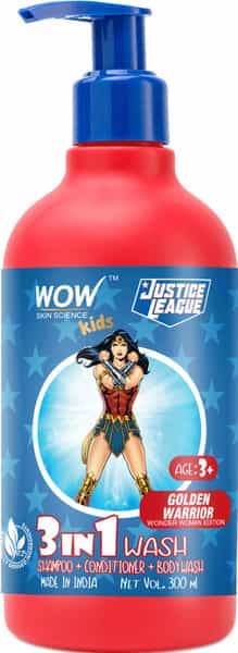 Wow Skin Science Kids 3 In 1 Wash-Shampoo+Conditioner+Bodywash-Golden Warrior Wonder Woman 300Ml