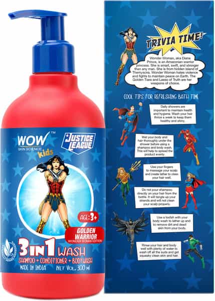 Wow Skin Science Kids 3 In 1 Wash-Shampoo+Conditioner+Bodywash-Golden Warrior Wonder Woman 300Ml