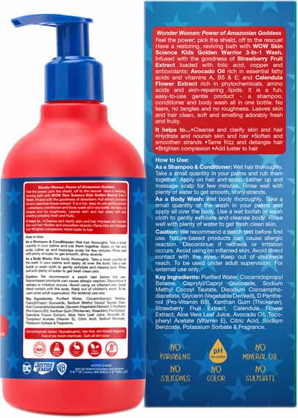 Wow Skin Science Kids 3 In 1 Wash-Shampoo+Conditioner+Bodywash-Golden Warrior Wonder Woman 300Ml