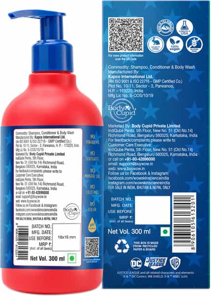 Wow Skin Science Kids 3 In 1 Wash-Shampoo+Conditioner+Bodywash-Golden Warrior Wonder Woman 300Ml