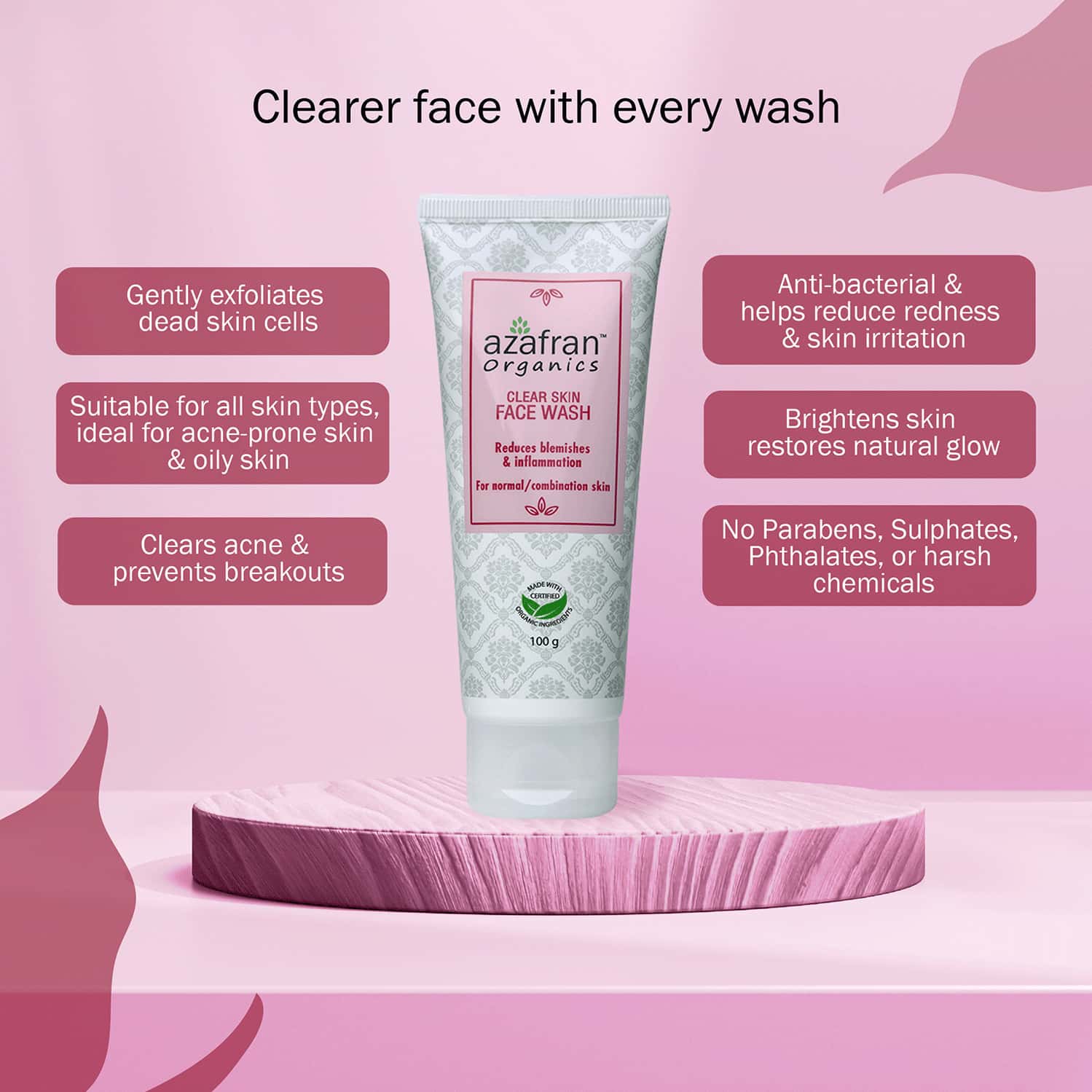 Buy AZAFRAN ORGANIC CLEAR SKIN FACE WASH100GM Online & Get Upto 60