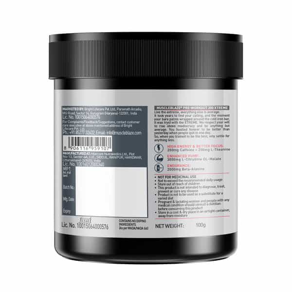 Muscleblaze Pre Workout 200 Xtreme (Berry Bolt | 100G & Creatine Monohydrate (Unflavoured | 100G)