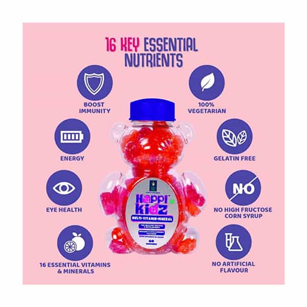 Happi Kidz Multivitamin Gummies For Kids 60 Gummies Orange & Strawberry - Children Above 2 Years