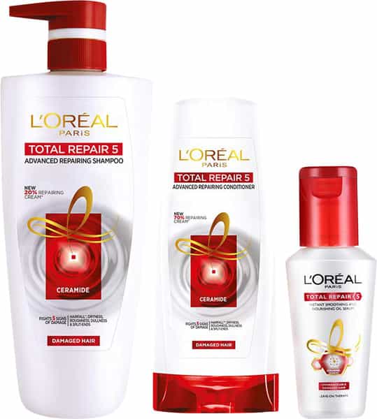 L'oreal Paris Total Repair 5 Combo ( Repair Shampoo + Repair Conditioner + Repair Serum) - 704 Ml