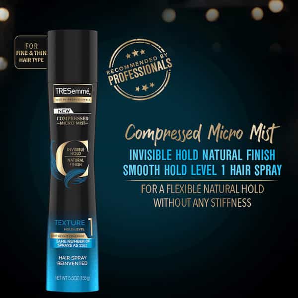 Tresemme Natural Finish Hair Styling Spray Compressed Micro Mist | Invisible Hold Level 1 | 155G